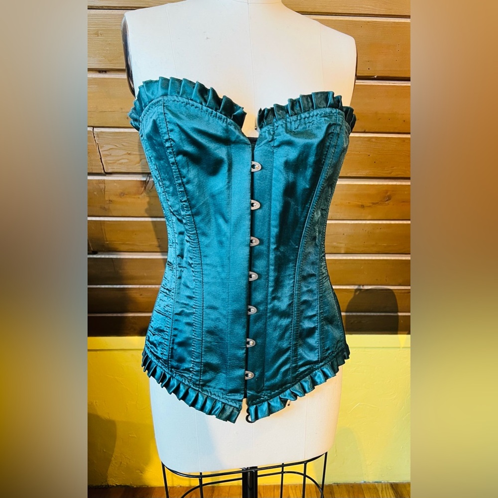 Emerald green steel boned lace up corset